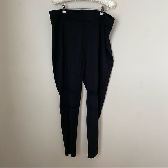 Poetic Justice Leggings Janet Curvy Fit Peekaboo Lace Ponte Casual Black Neutral - Picture 2 of 9